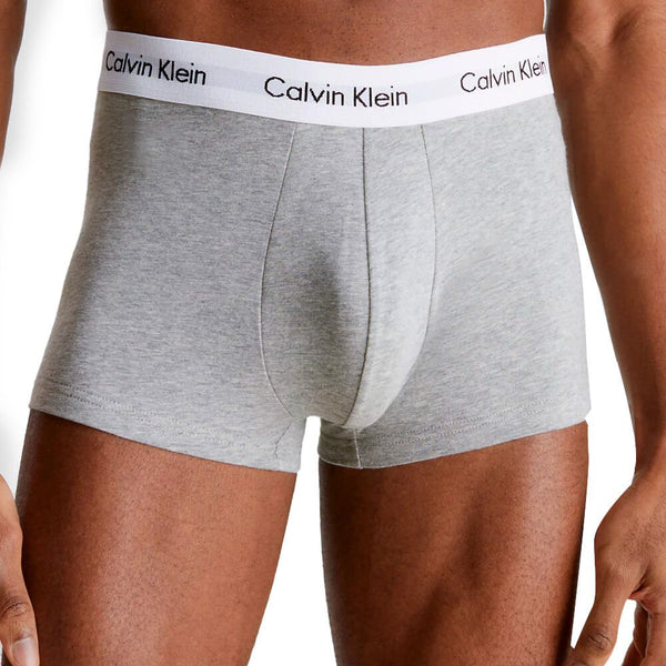 Calvin Klein Mens Cotton Stretch 3-Pack Low Rise Trunks - Black/White/Grey