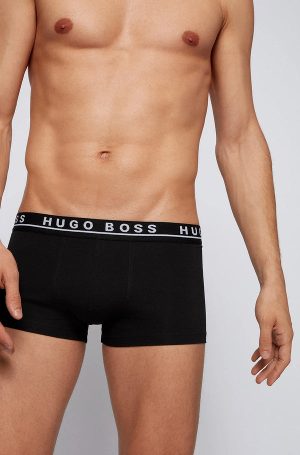 BOSS Mens Boxer Cotton Stretch Plain Trunks (3 Pack) - Black