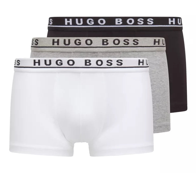 HUGO BOSS Stretch Cotton Boxer Trunks Pack of 3 - Black / White / Grey