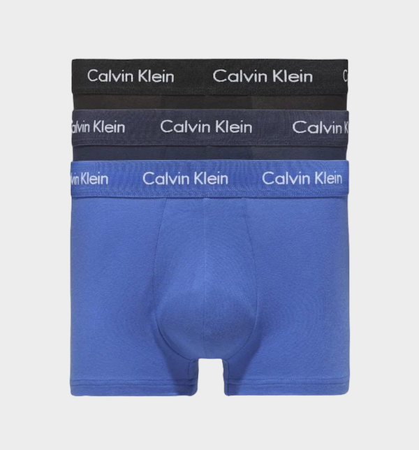 Calvin Klein Low Rise Cotton Stretch 3 Pack Trunks - Black/Blue Shadow/Cobalt Water