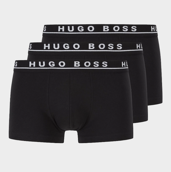 BOSS Mens Boxer Cotton Stretch Plain Trunks (3 Pack) - Black