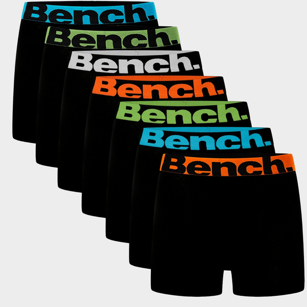 Bench Cotton Blend Men's Essential Underwear Trunks 'DIEGO' 7 Pack Boxers - Black